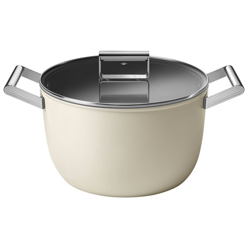 Smeg 10" Aluminum Casserole Pan with Glass Lid - Matte Cream