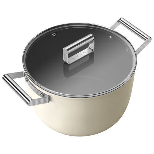 Smeg 10" Aluminum Casserole Pan with Glass Lid - Matte Cream