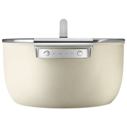 Smeg 10" Aluminum Casserole Pan with Glass Lid - Matte Cream