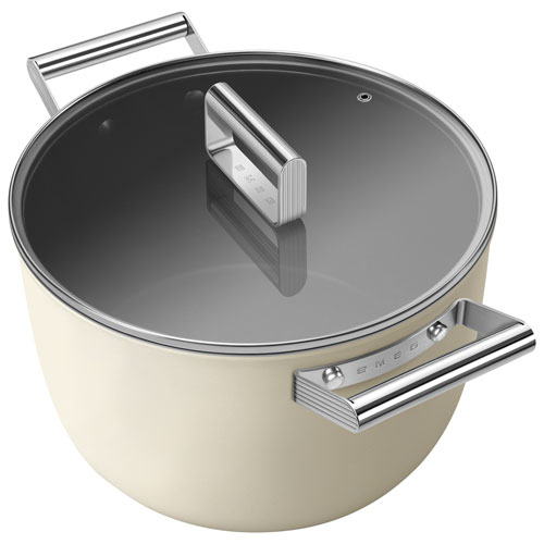 Smeg 10" Aluminum Casserole Pan with Glass Lid - Matte Cream