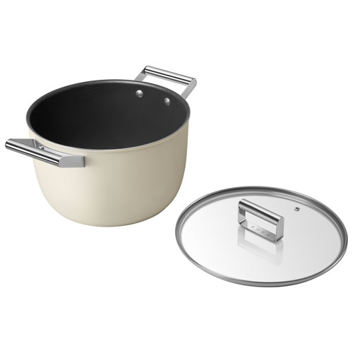 Smeg 10" Aluminum Casserole Pan with Glass Lid - Matte Cream