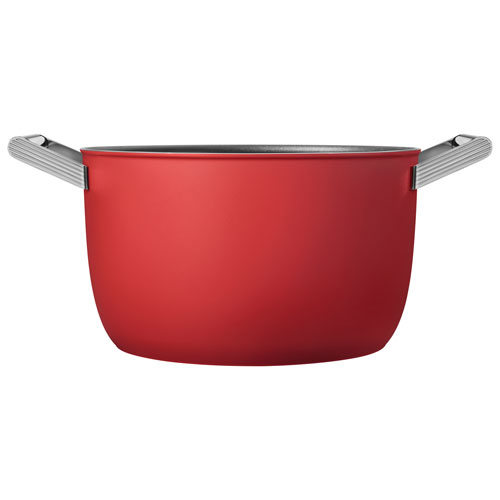 Casserole de 10 po en aluminium avec couvercle en verre de Smeg - Rouge mat