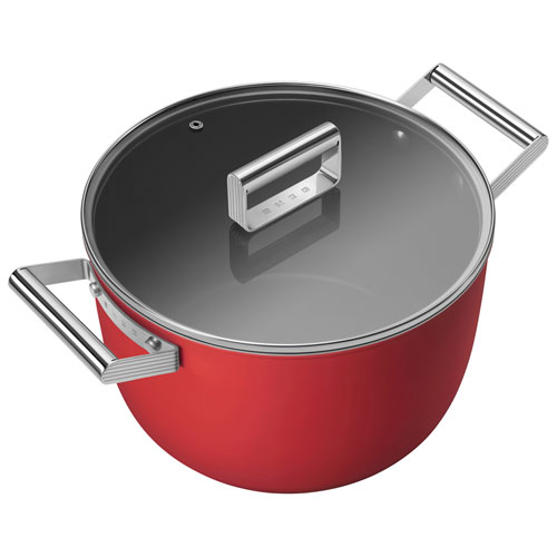 Casserole de 10 po en aluminium avec couvercle en verre de Smeg - Rouge mat