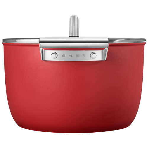 Casserole de 10 po en aluminium avec couvercle en verre de Smeg - Rouge mat