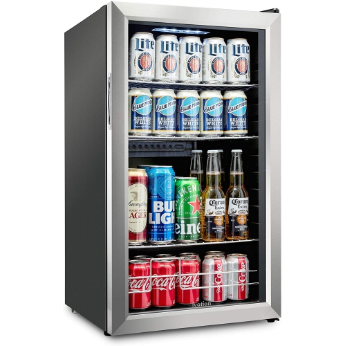 Ivation 126 Can Beverage Refrigerator | Freestanding Ultra Cool Mini Drink Fridge | Beer, Cocktails, Soda, Juice Cooler for Home & Office | Reversibl