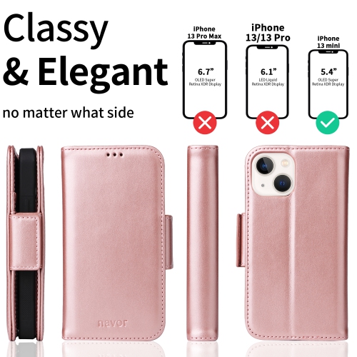 navor Universal Car Mount & Detachable Magnetic Wallet Case Compatible with iPhone 13 Mini [5.4 inch] [Folio], RFID Protection Kickstand