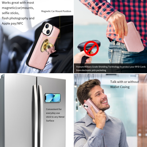 navor Universal Car Mount & Detachable Magnetic Wallet Case Compatible with iPhone 13 Mini [5.4 inch] [Folio], RFID Protection Kickstand