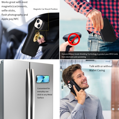 navor Universal Car Mount & Detachable Magnetic Wallet Case Compatible with iPhone 13 Mini [5.4 inch] [Folio], RFID Protection Kickstand