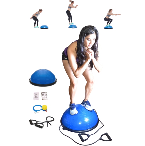 Balance Ball Balance Trainer, 23" Half Ball with 2 Resistance Bands, Half Yoga Exercise Ball Yoga Strength Exercise Fitness Platform, Stability Ball