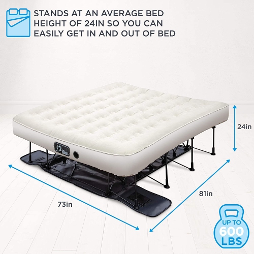 Ivation EZ-Bed Air Mattress with Frame & Rolling Case, Self Inflatable, Blow Up Bed Auto Shut-Off, Comfortable Surface AirBed, Best for Guest,