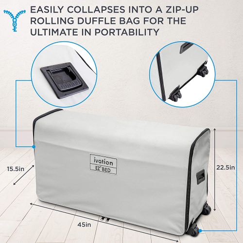 Ivation EZ-Bed Air Mattress with Frame & Rolling Case, Self Inflatable, Blow Up Bed Auto Shut-Off, Comfortable Surface AirBed, Best for Guest,