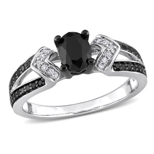 1.00 Carat (ctw) Black & White Diamond Engagement Ring in Sterling Silver