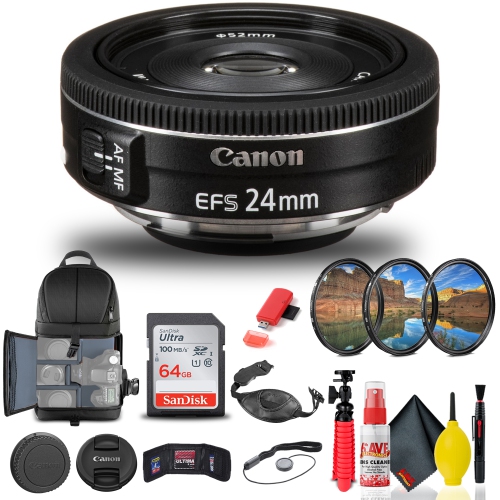 CANON  Ef-S 24MM F/2.8 Stm Lens (9522B002) + Filter + Backpack + 64GB Card + More
