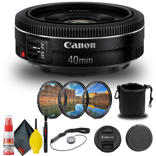 Canon EF 40mm f/2.8 STM Lens (6310B002) + Filter Kit + Lens Pouch Base  Bundle