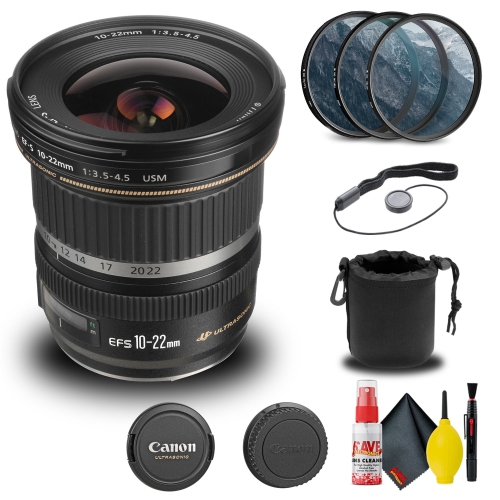 Objectif EF-S 10 mm f/3.5-4.5 USM de Canon + filtre + pochette pour objectif + plus