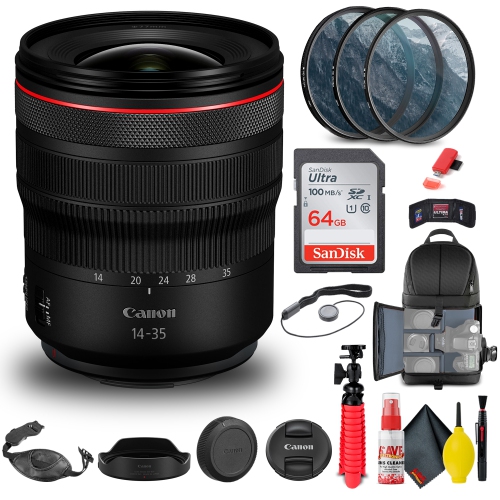 CANON  Rf 14-35MM F/4L Is Usm Lens (4857C002) + Filter + Backpack + 64GB + More