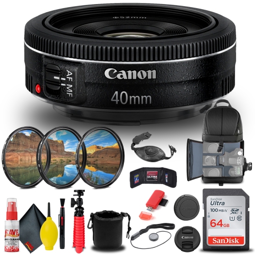 Canon EF 40mm f/2.8 STM Lens (6310B002) + Filter + BackPack + 64GB