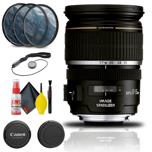 Canon EF-S 17-55mm f/2.8 IS USM Lens + Filter Kit + Cap Keeper + More