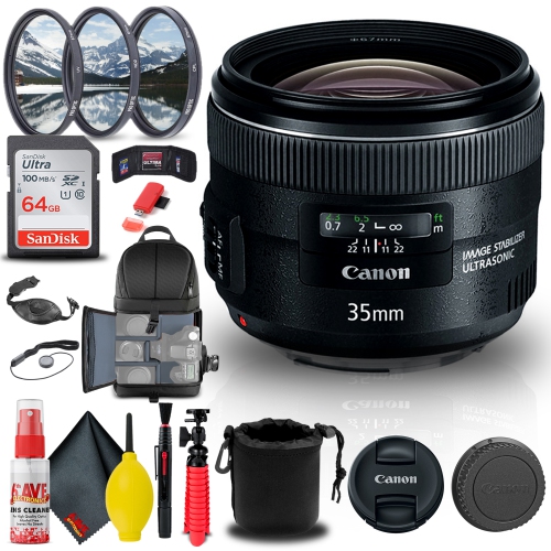 CANON  Ef 35MM F/2 Is Usm Lens (5178B002) + Filter + Backpack + 64GB Card + More