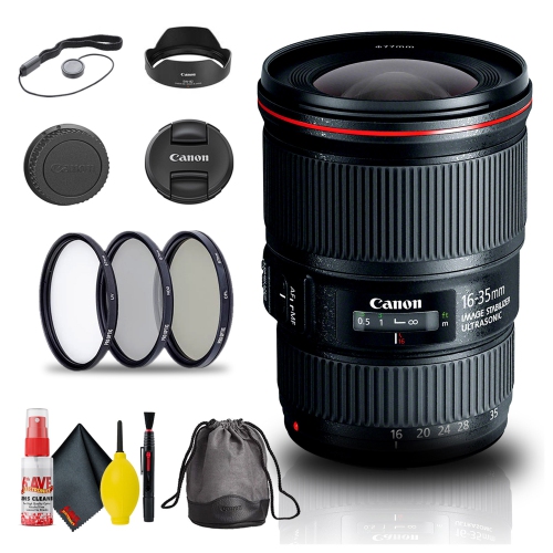 CANON  Ef 16-35MM F/4L Is Usm Lens (9518B002) + Filter Kit + Cap Keeper Base Bundle