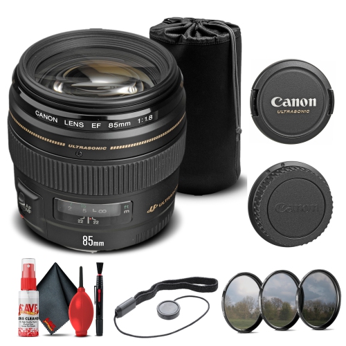 Canon EF 85mm f/1.8 USM Lens (2519A003) + Filter Kit + Lens Pouch