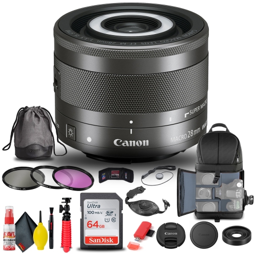 Canon EF-M 28mm f/3.5 Macro IS STM Lens (1362C002) + Filter + BackPack +  More