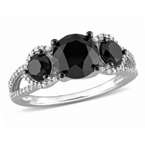 3.00 Carat (ctw) Black & White Diamond Three-Stone Ring in 10k White Gold