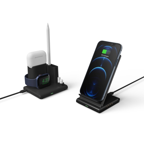 Adam Elements OMNIA Q4 15W 4-in-1 Wireless Charging Dock for iPhone, Apple Watch, Apple Pencil, & AirPod Case - Black