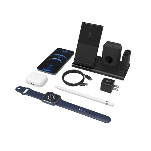 Adam Elements OMNIA Q4 15W 4-in-1 Wireless Charging Dock for iPhone, Apple Watch, Apple Pencil, & AirPod Case - Black