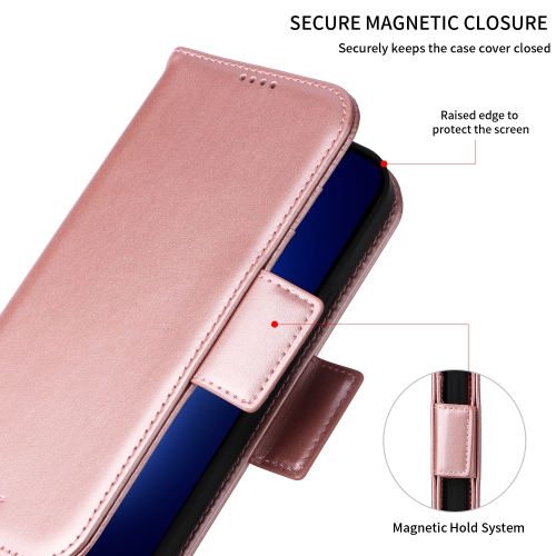 Étui portefeuille magnétique amovible de naor compatible avec iPhone 13 Pro Max [6,7 po] [folio], béquille de protection RFID - Rose doré