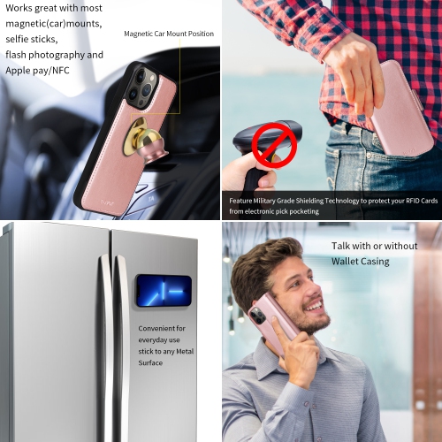 Étui portefeuille magnétique amovible de naor compatible avec iPhone 13 Pro Max [6,7 po] [folio], béquille de protection RFID - Rose doré