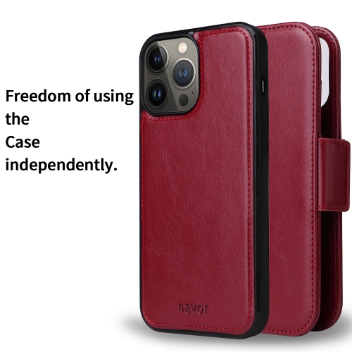 Étui portefeuille magnétique amovible de naor compatible avec iPhone 13 Pro Max [6,7 po] [folio], béquille de protection RFID - Pourpre