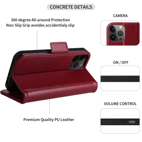 Étui portefeuille magnétique amovible de naor compatible avec iPhone 13 Pro Max [6,7 po] [folio], béquille de protection RFID - Pourpre