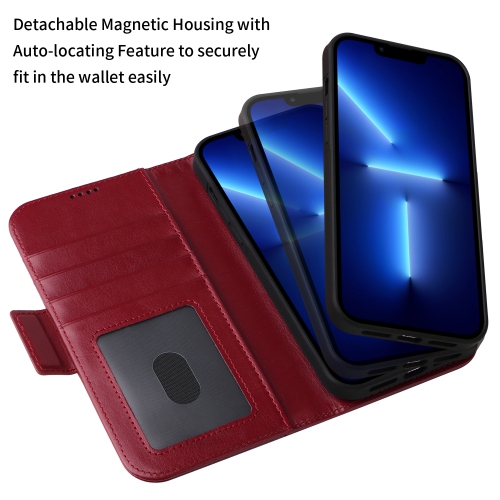 Étui portefeuille magnétique amovible de naor compatible avec iPhone 13 Pro Max [6,7 po] [folio], béquille de protection RFID - Pourpre