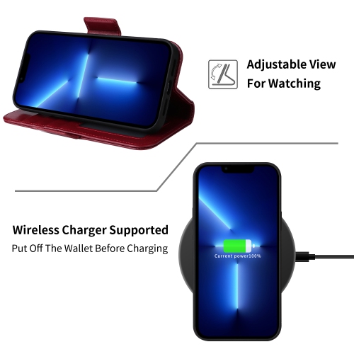 Étui portefeuille magnétique amovible de naor compatible avec iPhone 13 Pro Max [6,7 po] [folio], béquille de protection RFID - Pourpre