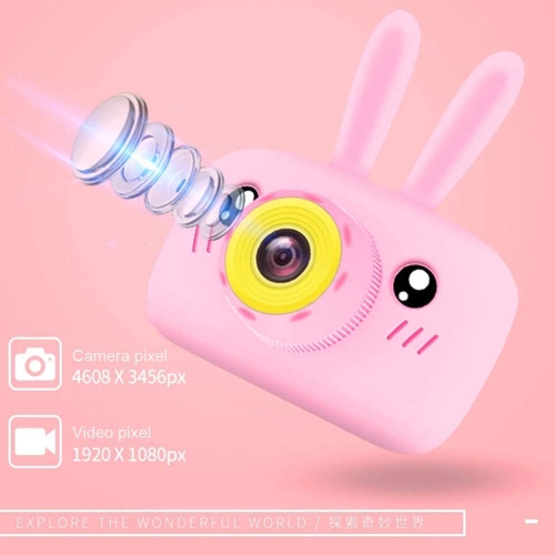 SAMA Kids Camera Pink , Digital Video Camera Cartoon Toy 8.0mp Inch Hd Screen Rechargeable Shockproof