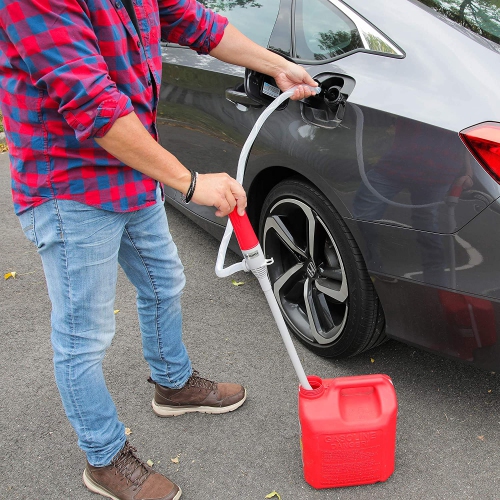 DEWAY Liquid Transfer Pump with Auto-Stop, Portable Fuel Transfer Pump - 3X More Powerful D Battery Powered & Leak Protection, Flexible Intake Hose,