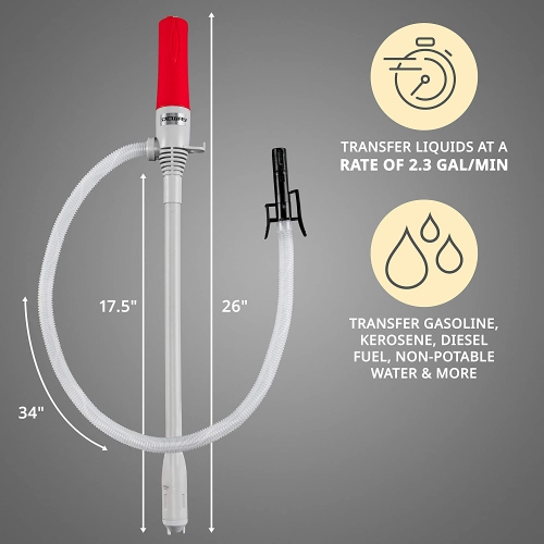 DEWAY Liquid Transfer Pump with Auto-Stop, Portable Fuel Transfer Pump - 3X More Powerful D Battery Powered & Leak Protection, Flexible Intake Hose,