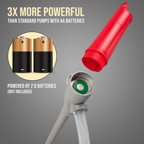 DEWAY Liquid Transfer Pump with Auto-Stop, Portable Fuel Transfer Pump - 3X More Powerful D Battery Powered & Leak Protection, Flexible Intake Hose,