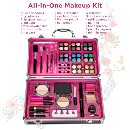 Vokai Makeup Kit Set - 32 Eye Shadows 6 Lip Glosses 2 Lip Gloss Wands 2 Lipsticks 1 Face Powder Duo 1 Blush Powder Duo 1 Mascara - Case with Carrying