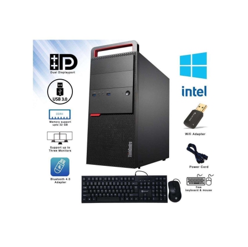 Refurbished - Lenovo ThinkCentre M900 Tower Desktop PC Intel Core i5 6th Gen 8GB 256GB SSD Windows 10 Pro New Keyboard, Mouse, Bluetooth Adapter,