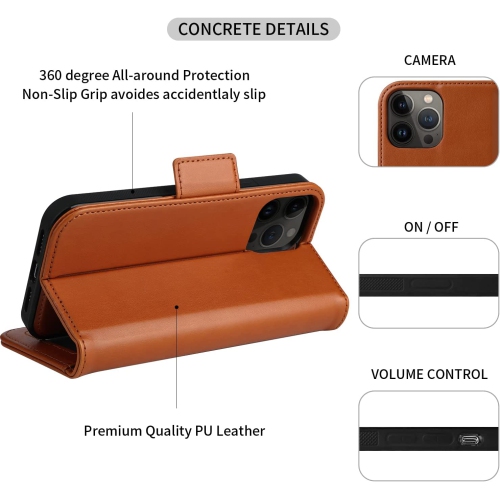 navor Universal Car Mount & Detachable Magnetic Wallet Case Compatible with iPhone 13 Pro Max [6.7 inch] [Folio], RFID Protection Kickstand -Brown