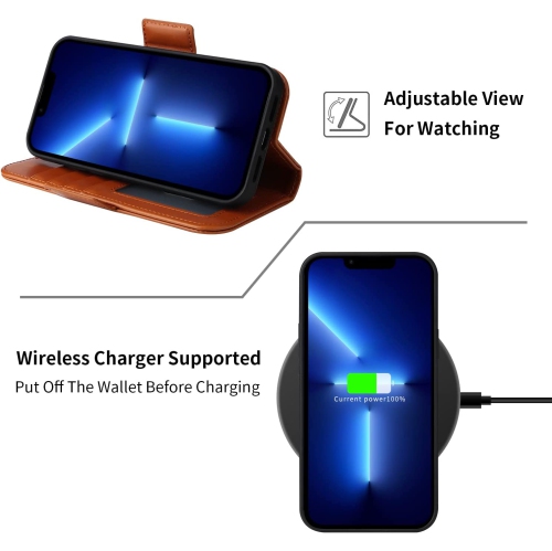 navor Universal Car Mount & Detachable Magnetic Wallet Case Compatible with iPhone 13 Pro Max [6.7 inch] [Folio], RFID Protection Kickstand -Brown