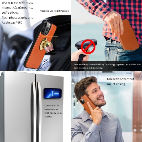 navor Universal Car Mount & Detachable Magnetic Wallet Case Compatible with iPhone 13 Pro Max [6.7 inch] [Folio], RFID Protection Kickstand -Brown