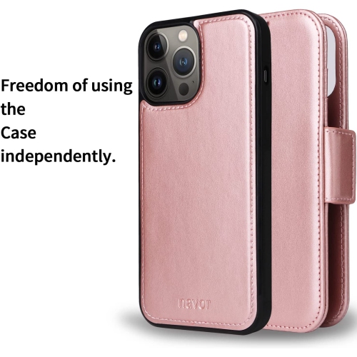 navor Universal Car Mount & Detachable Magnetic Wallet Case Compatible with iPhone 13 Pro Max [6.7 inch] [Folio], RFID Protection Kickstand -Rose Gold