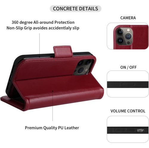 navor Universal Car Mount & Detachable Magnetic Wallet Case Compatible with iPhone 13 Pro Max [6.7 inch] [Folio], RFID Protection Kickstand -Maroon