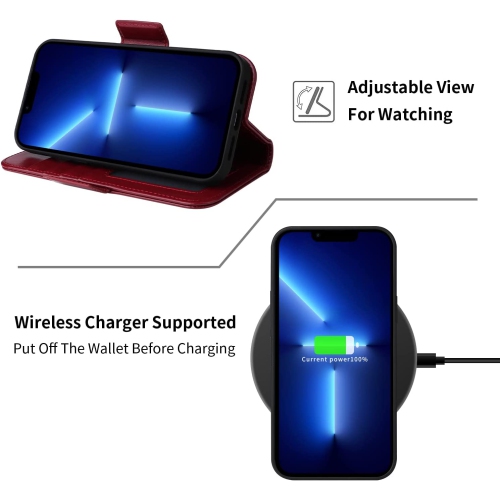 navor Universal Car Mount & Detachable Magnetic Wallet Case Compatible with iPhone 13 Pro Max [6.7 inch] [Folio], RFID Protection Kickstand -Maroon