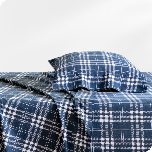 BARE HOME  Flannel Sheet Set 100% Cotton, Velvety Soft Heavyweight - Double Brushed Flannel - Deep Pocket (Stirling Plaid - Blue/white, Twin Xl)