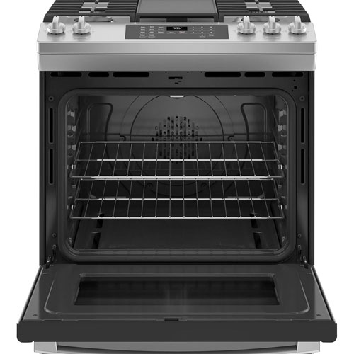GE 30" 5.6 Cu. Ft. Fan Convection 5-Burner Slide-In Gas Range - Stainless Steel