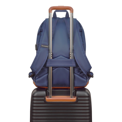 CHAMPS Nylon Waterproof Smart Laptop Backpack, Navy